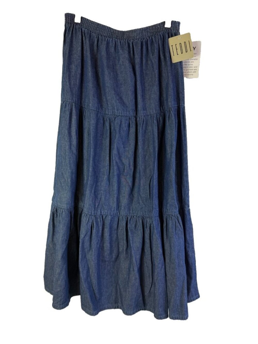 Deadstock Vintage 90s Skirt Tiered Denim Jean Pull On Western